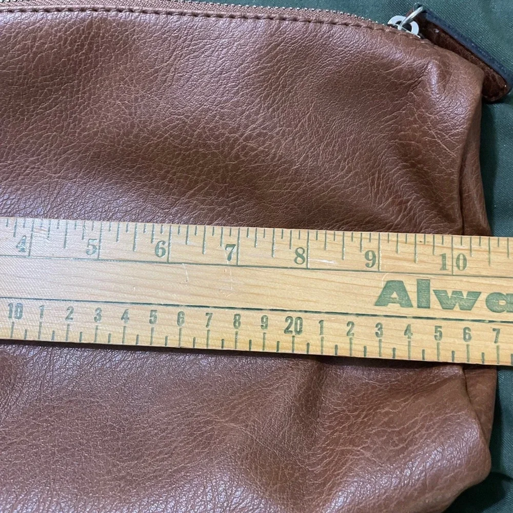 Unisex Brown Faux Leather Zippered Travel Pouch Toiletry Makeup Cosmetic Vegan